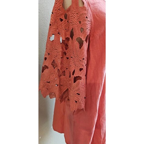 Umgee Babydoll Dress Dark Coral Orange Oversized Lace Bell Sleeves Autumn Medium - Picture 3 of 5